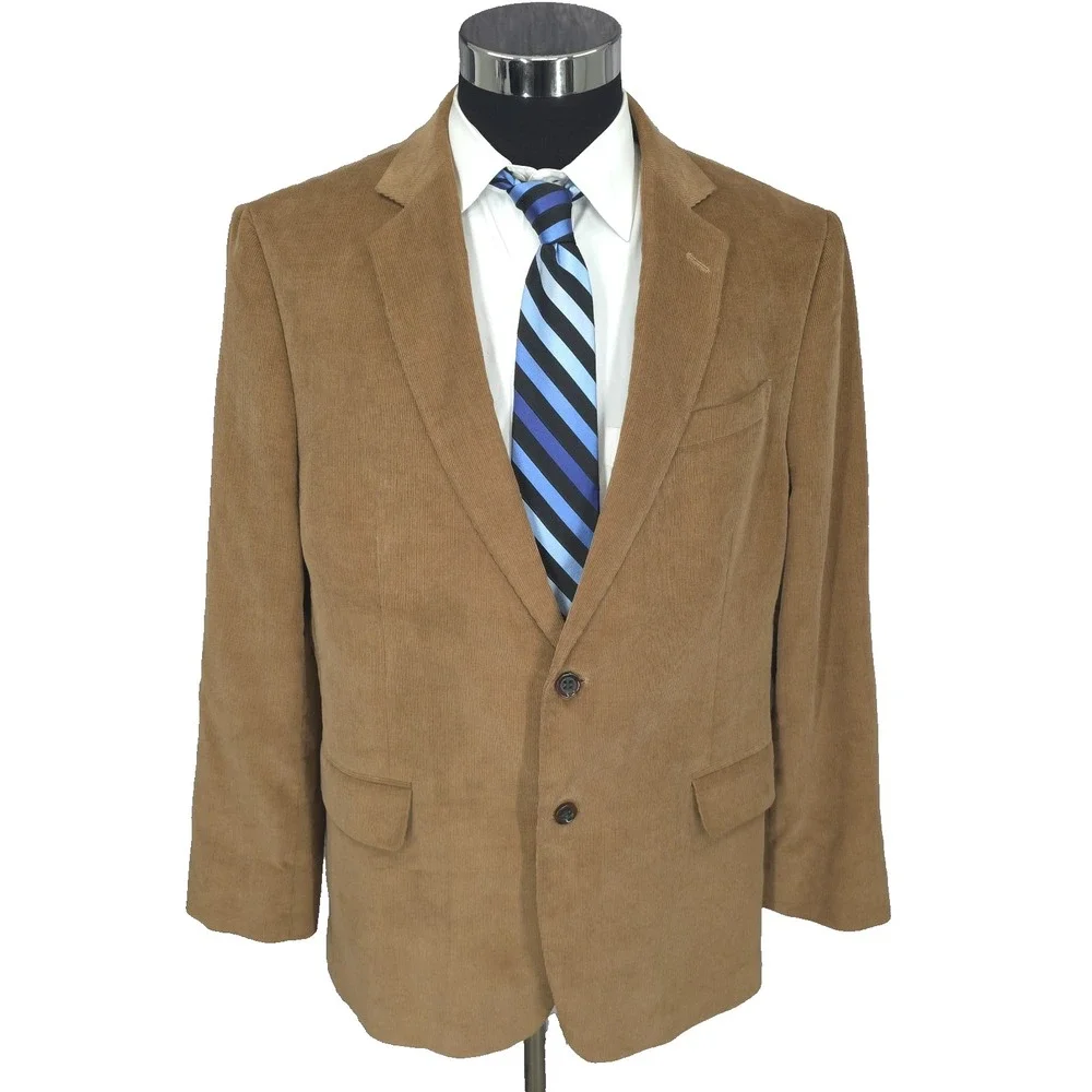 Stafford Corduroy Blazer Jacket Mens 44R Brown Sports‎ Coat 2 Buttons Vented